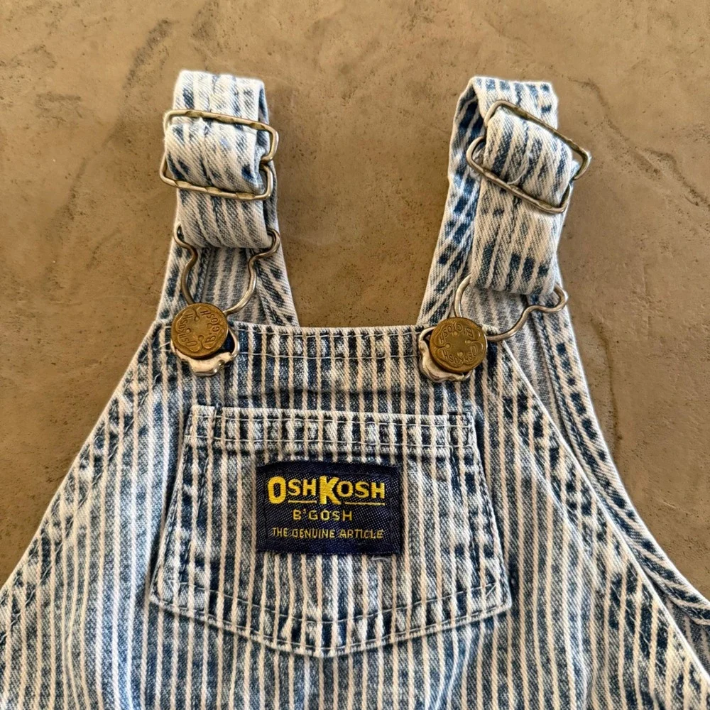 Vintage OshKosh Bgosh Hickory Stripe Overalls Made in USA 6/9M Vestbak